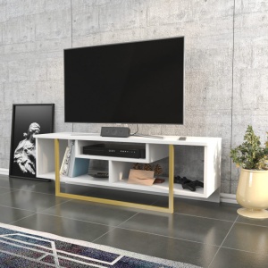 Έπιπλο TV Asal 120 - Gold, Λευκό - Img 3