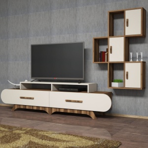 Έπιπλο TV Flora S-Walnut, Κρεμ - Img 2