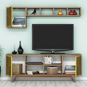 Έπιπλο TV İnci-Walnut, Yellow - Img 2