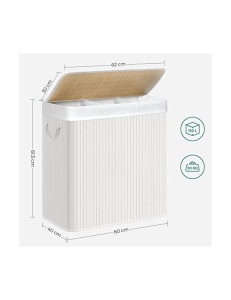 Καλάθι απλύτων, Songmics, 150 L, Λευκό, LCB091W01, Λευκό, 60 x 40 x 61 cm - Img 4