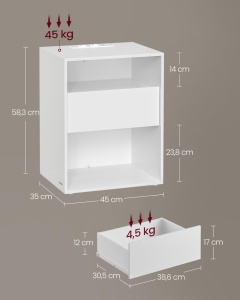 Κομοδίνο με πρίζα Vasagle Λευκό 45x35x58.3 cm - Img 2
