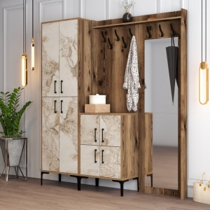 Κρεμάστρα Εισόδου Berlin ABC - Walnut, Λευκό Marble - Img 2