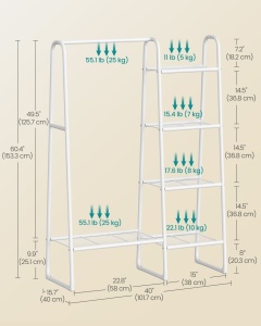 Κρεμάστρα Songmics Λευκό 101.7x40x153.3 cm - Img 5