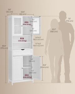 Ντουλάπι Αποθήκευσης Μπάνιου Vasagle Λευκό 60x30x170 cm - Img 5