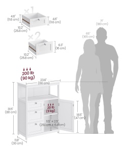 Ντουλάπι Αποθήκευσης Μπάνιου Vasagle Λευκό 60x30x80 cm - Img 6