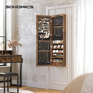 Ντουλάπι Κοσμημάτων με Καθρέφτη, Songmics, Καφέ, 120x10x36.7 cm - Img 3
