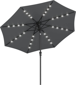 Ομπρέλα σκίασης, Songmics, 30 μοίρες, LED, UPF 50+, Γκρι