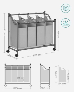 Οργανωτής μπάνιου με ρόδες, Songmics, 4 x 35L, 87.5 x 38.5 x 67 cm, LSF005, Γκρι - Img 6