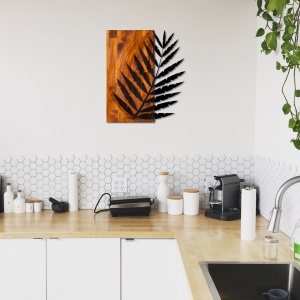 Πίνακας από ξύλο και μέταλλο Leaf Καρυδί 50x58 cm