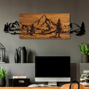 Πίνακας από ξύλο και μέταλλο Mountain Καρυδί 29x93 cm