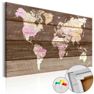 Πίνακας από φελλό - Wooden World [Cork Map] 90x60 cm