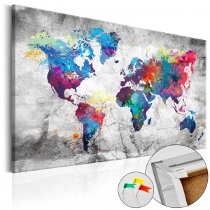 Πίνακας από φελλό - World Map: Grey Style [Cork Map] 90x60 cm