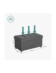 Παγκάκι Αποθήκευσης Songmics, LSF16GYZ, 300 Kg, Γκρι, 65L, 76 x 38 x 40 cm - Img 3