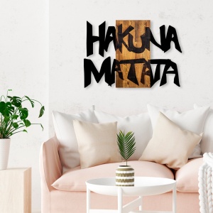 Πίνακας από ξύλο και μέταλλο Hakuna Μαύρο 77x3x58 cm - Img 3