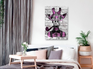 Πίνακας - Giraffe with Pipe (1 Part) Vertical Pink 80x120 cm - Img 2
