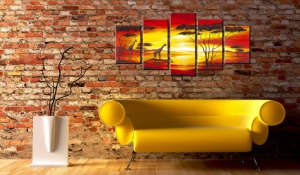 Πίνακας - Giraffes on the background with sunset 200x100 cm - Img 2