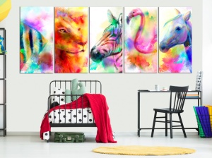 Πίνακας - Rainbow Watercolours (5 Parts) Narrow 200x80 cm - Img 2