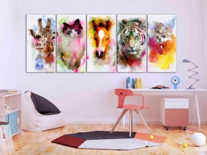 Πίνακας - Watercolour Animals (5 Parts) Narrow 225x90 cm - Img 2