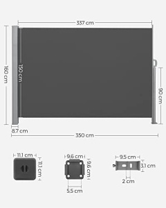 Πλευρική αντηλιακή τέντα, Songmics, Γκρι, 160x350 cm
