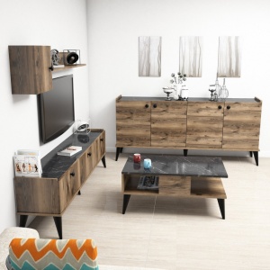 Πλήρες σετ σαλονιού Lidya 2 Walnut-Marble - Img 3