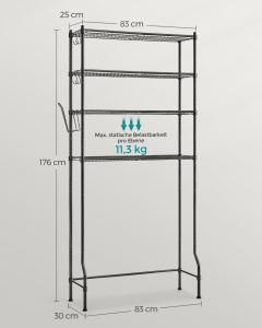 Ραφιέρα μπάνιου πάνω από WC Songmics Μαύρο 83x30x179 cm - Img 5