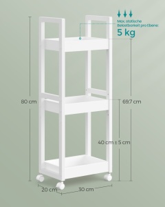 Ράφι μπάνιου Songmics Λευκό 30x20x80 cm - Img 6