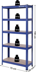 Ράφι Songmics, 5 Ράφια, 30 x 75 x 150 cm, Μπλε, GLR30Q - Img 3