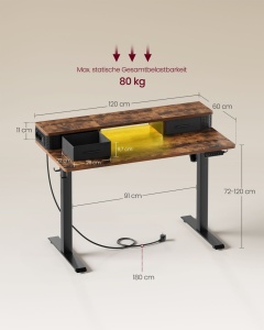 Ρυθμιζόμενο γραφείο Vasagle Λευκό 120x60x131.5 cm - Img 7