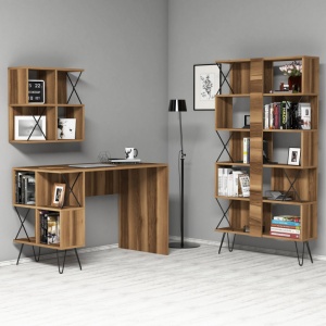 Σετ γραφείο και βιβλιοθήκη Extra2 Walnut-Μαύρο