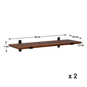 Σετ 2 ράφια τοίχου, Songmics, Καφέ-Μαύρο, 60x20x15 cm - Img 6