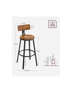 Σετ 2 σκαμπό μπαρ Vasagle, 73 cm, LBC026B01V1, Rustic Καφέ - Img 6