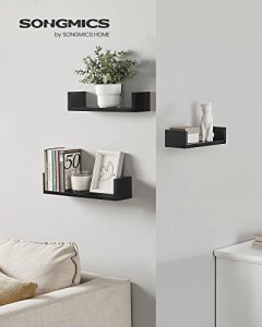 Σετ 3 ράφια τοίχου, Songmics, Μαύρο, 40x10x9 cm