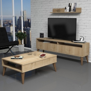 Σετ Comoda TV και τραπεζάκι σαλονιού σαλονιού Best Oak