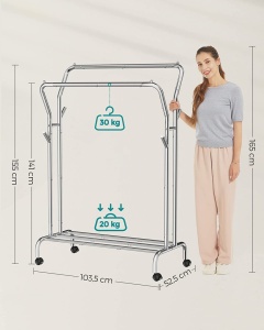 Σταντ Κρεμάστρας Songmics, Ασημί, 153x54.5x103 cm - Img 5