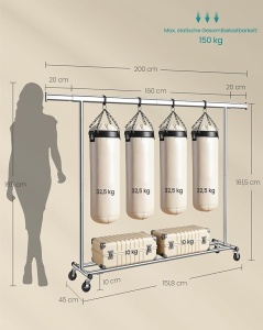 Σταντ Κρεμάστρας Songmics Ασημί 200x45x161.5 cm - Img 7