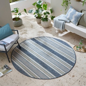 Στρογγυλό Χαλί Roma Stripe Outdoor Μπλε 160x160 cm, Flair Rugs