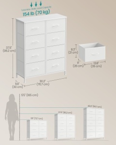 Συρταριέρα με συρτάρια Songmics Λευκό 76.7x30x95.2 cm - Img 5
