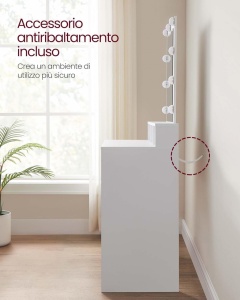 Τουαλέτα μακιγιάζ Vasagle, Λευκό, 100x40x145 cm - Img 7