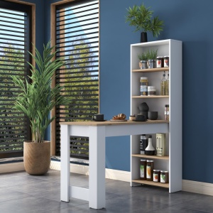 Τραπέζι κουζίνας με ράφια JA102 Καρυδί 120x153.6x53.8 cm - Img 2