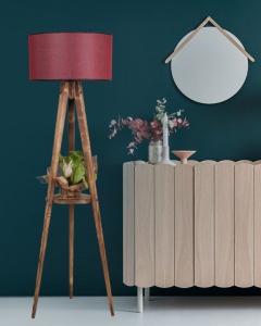 Φωτιστικό Δαπέδου Sehbali Tripod Yanik Lambader Silindir Hasir Bordo Abajurlu Καφέ/Κόκκινο Μπορντό