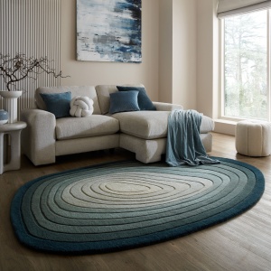 Χαλί oval Puddle Ombre Wool Μπλε 200x290 cm, Flair Rugs
