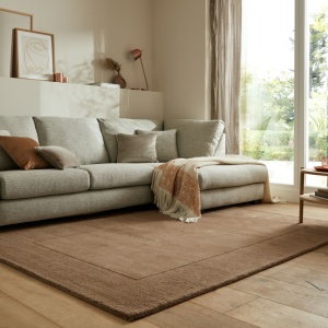 Χαλί Textured Wool Border Καφέ 160X230 cm, Flair Rugs
