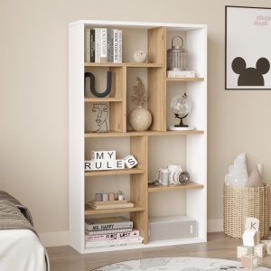 Biblioteca Boteca, Pako World, 10 locuri, Alb-Natural, 75x22x123 cm