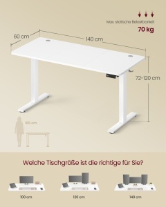 Birou reglabil pe inaltime, Balok, Vasagle, Alb, 140x60x120 cm - Img 6