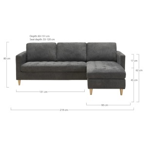 Canapea Firenze, Gri inchis, 151x83x219x80 cm - Img 2