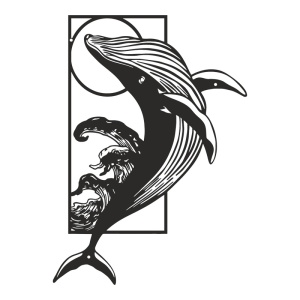 Decoratiune de perete din metal, Whale, Negru, 0.2x38x50 cm