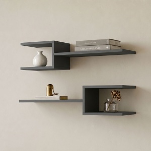 Set 2 bucati Raft de perete, Sumpa, Antracit, 20x65x18 cm