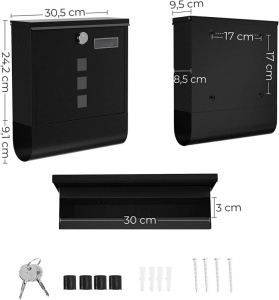 Γραμματοκιβώτιο Songmics, 24 x 30 cm, Black, διαμέρισμα για εφημερίδα - Img 5