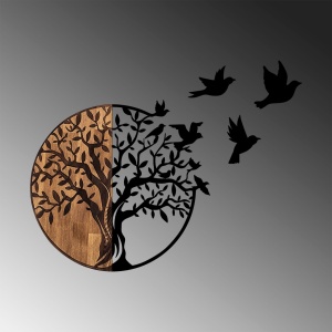 Διακοσμητικό Τοίχου από Ξύλο και Μέταλλο Tree And Birds, Μαύρο, 92x3x71 cm - Img 5