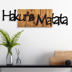 Διακοσμητικό Τοίχου από Ξύλο και Μέταλλο Hakuna Matata 4, Μαύρο, 108x3x30 cm